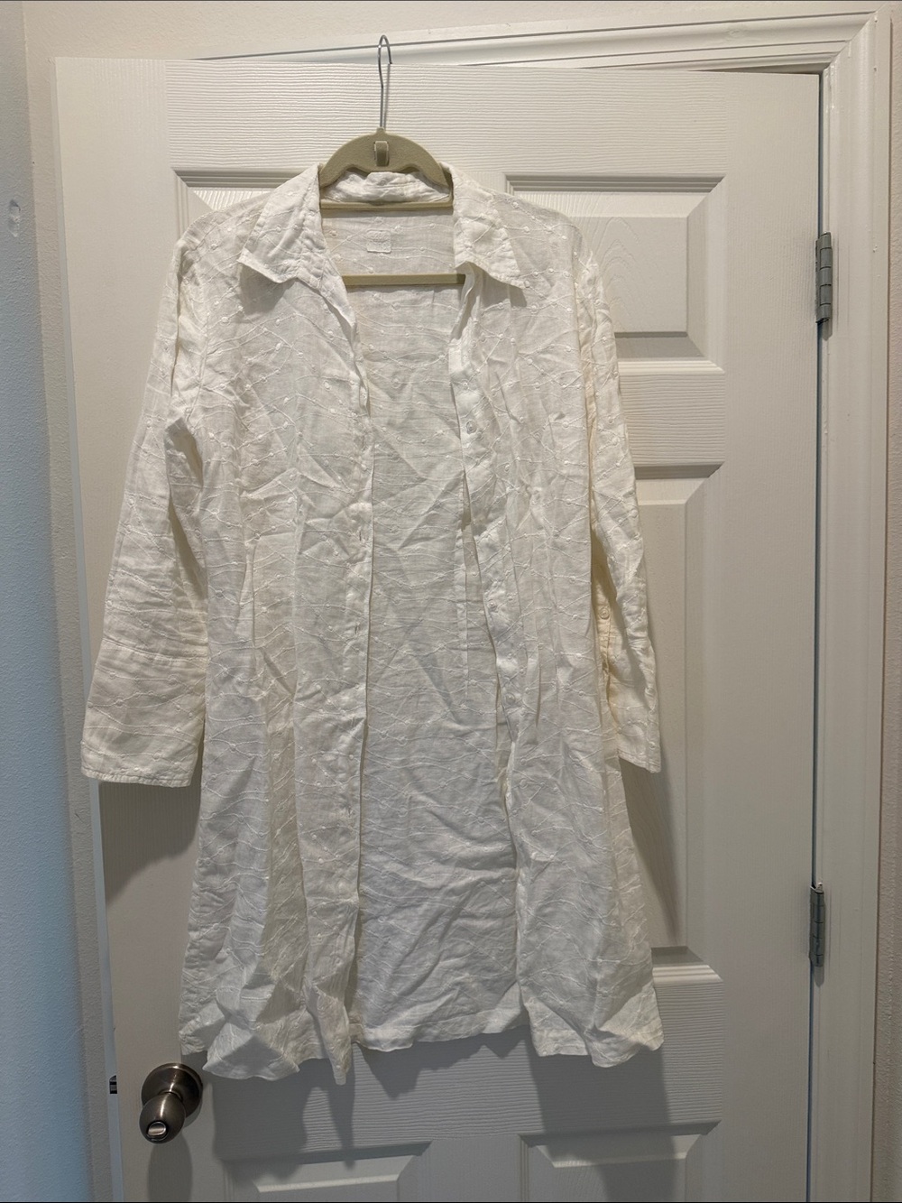 Long White Button-Front Linen Shirt size 46